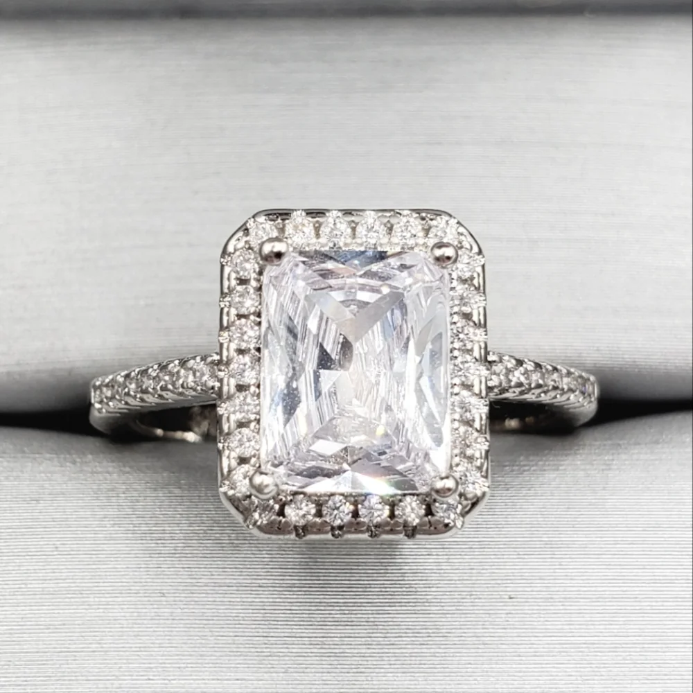 Radiant Simulated Diamond Halo Silver Tone Engagement Ring